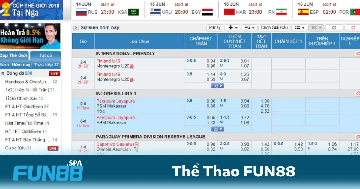 Một trong những điểm nổi bật của Thể thao FUN88 là tính năng đặt cược theo diễn biến trận đấu cực kỳ tiện lợi.